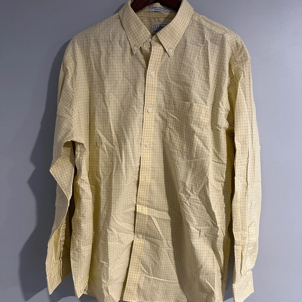 L.L. Bean Men's Light Yellow and light blue Checked Shirt